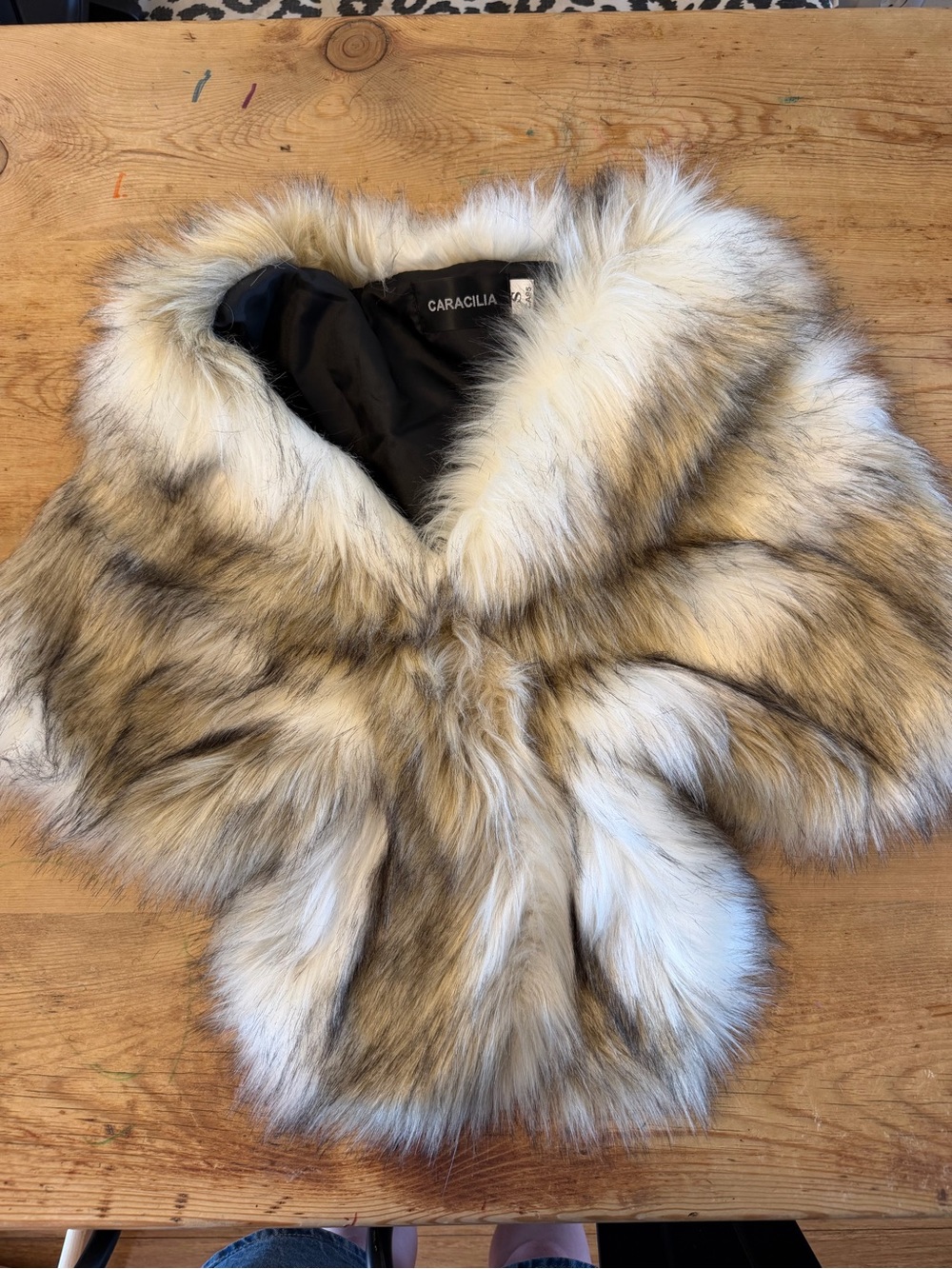 Caracilia Faux Fur Shrug in Natural Taupe